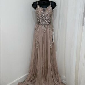 NEW**! Blush Nude Beaded Evening Gown Crystal Embellished Formal Dress